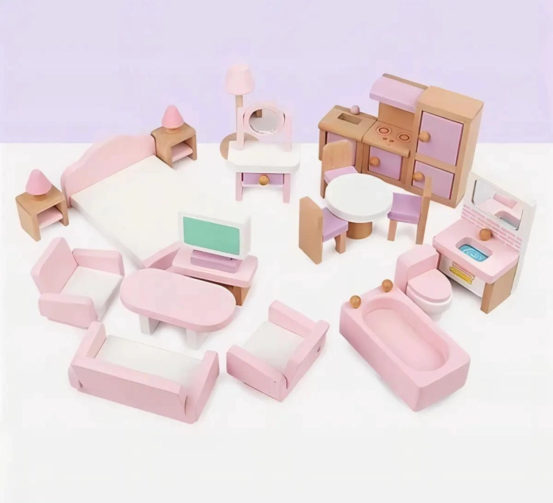 JUEGO DE MUEBLES DE MADERA PARA CASA DE MUÑECAS 22 PIEZAS - 2