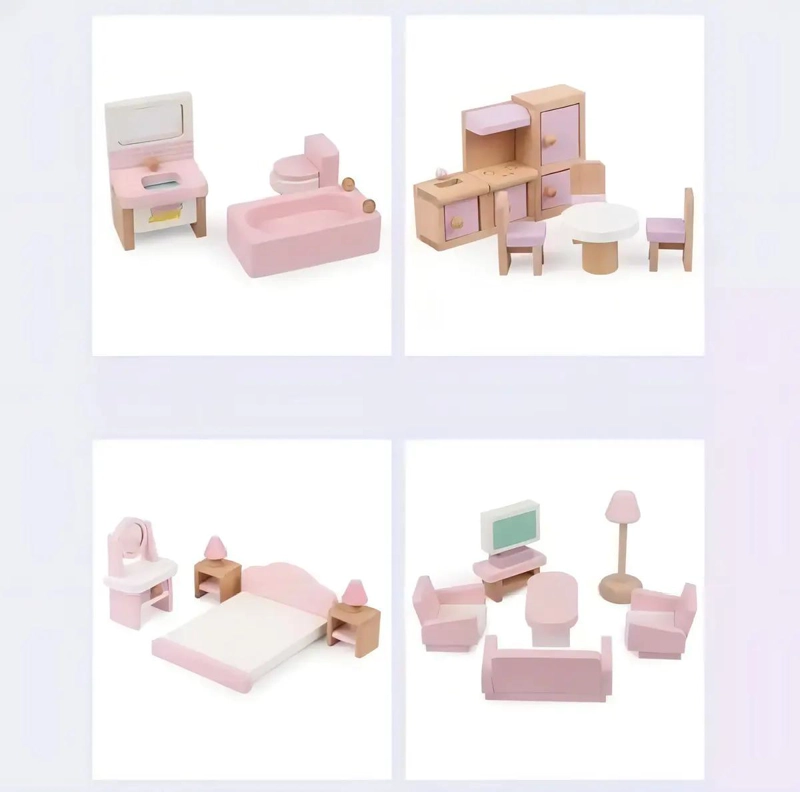 JUEGO DE MUEBLES DE MADERA PARA CASA DE MUÑECAS 22 PIEZAS - 3