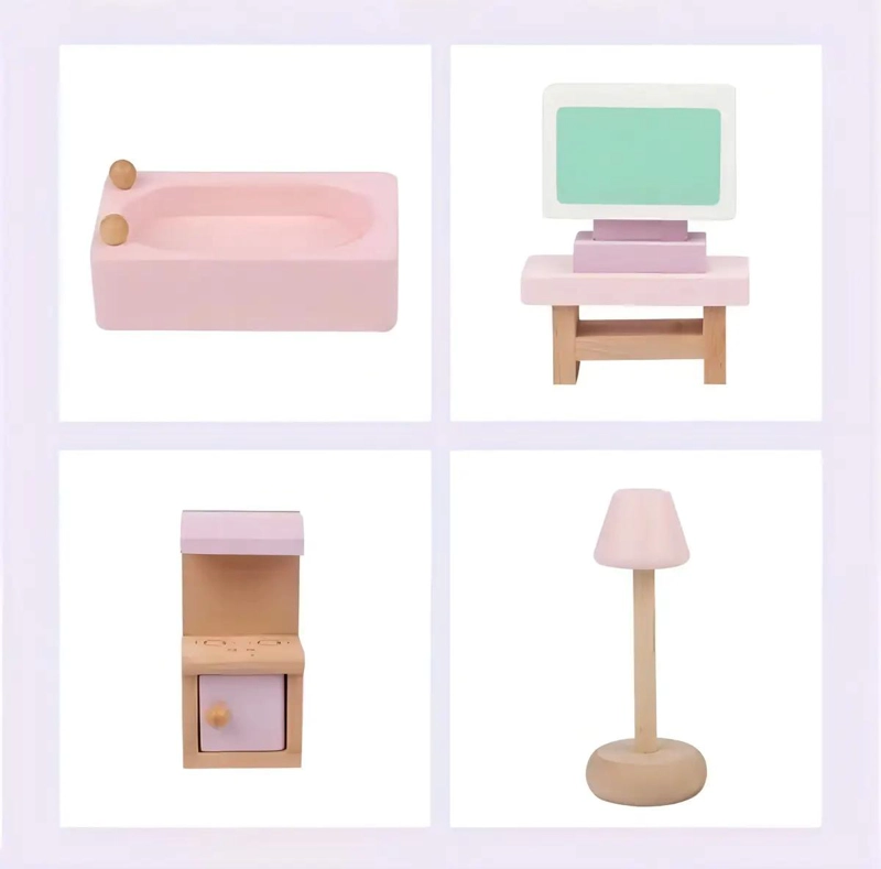 JUEGO DE MUEBLES DE MADERA PARA CASA DE MUÑECAS 22 PIEZAS - 4