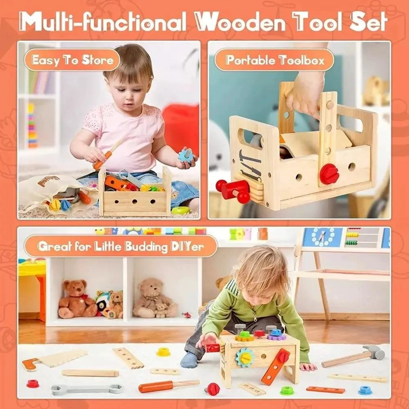CAJA DE HERRAMIENTAS DE MADERA PARA NIÑOS - 2