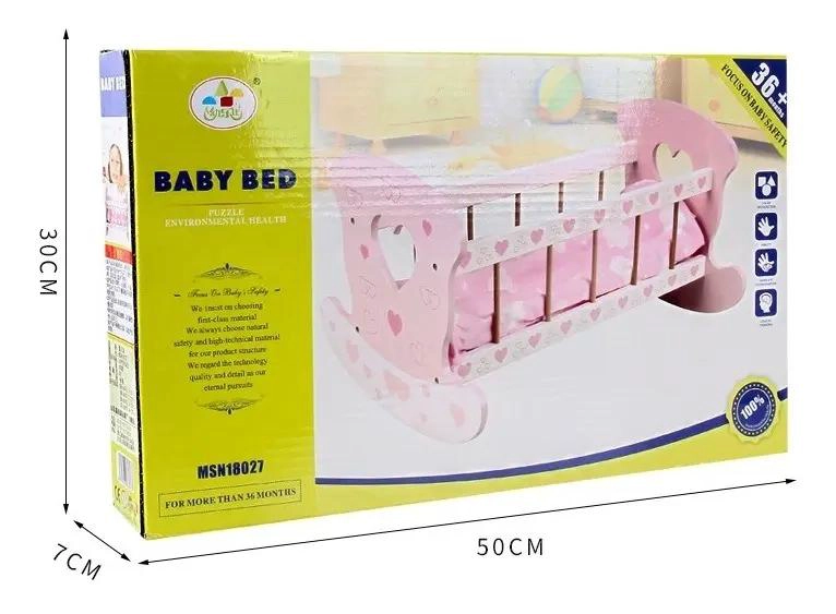 CUNA DE MADERA PARA MUÑECAS ROSA 50X35X29 CM - 4