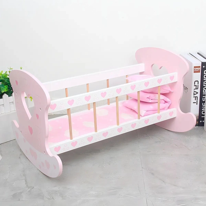 CUNA DE MADERA PARA MUÑECAS ROSA 50X35X29 CM - 5