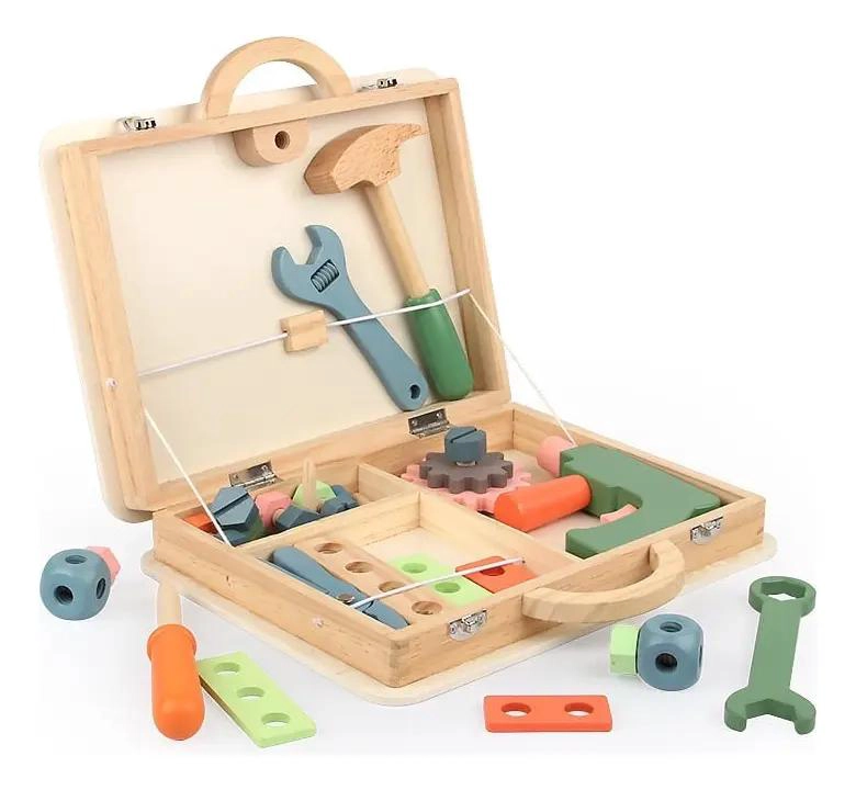 CAJA DE HERRAMIENTAS DE MADERA PARA NIÑOS JUGUETE - 1