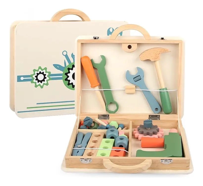 CAJA DE HERRAMIENTAS DE MADERA PARA NIÑOS JUGUETE - 2
