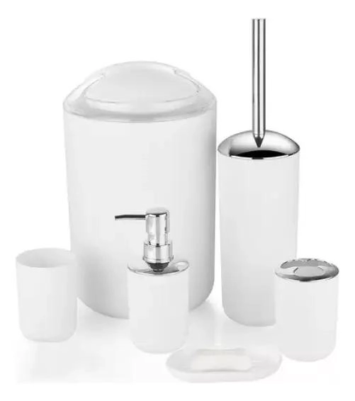 JUEGO DE 6 ACCESORIOS DE BAÑO PLASTICO BLANCO - 1