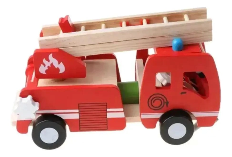 CARRO DE BOMBEROS DE MADERA DIDACTICO PARA NIÑOS - 1