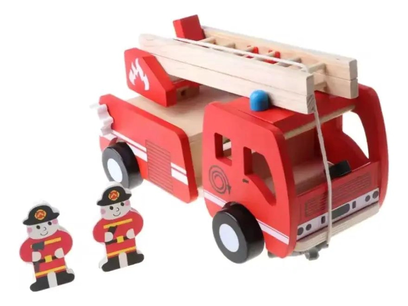 CARRO DE BOMBEROS DE MADERA DIDACTICO PARA NIÑOS - 2