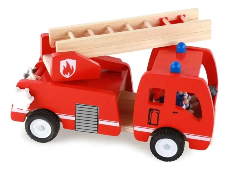 CARRO DE BOMBEROS DE MADERA DIDACTICO PARA NIÑOS - 4
