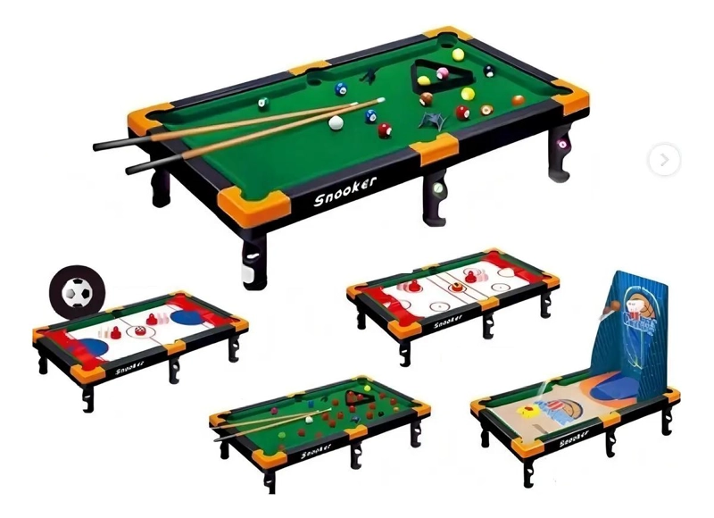 MINI MESA 5 EN 1 CON JUEGOS DE BILLAR, HOCKEY Y SNOOKER - 1