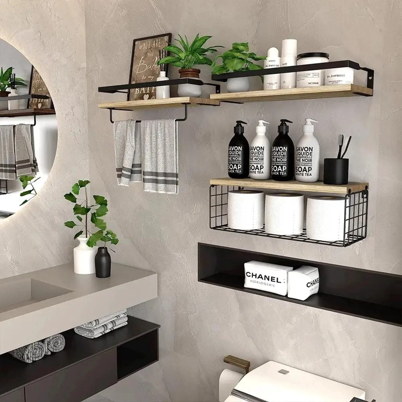 REPISAS FLOTANTES DE MADERA MULTIPROPOSITO PARA BAÑO - 1