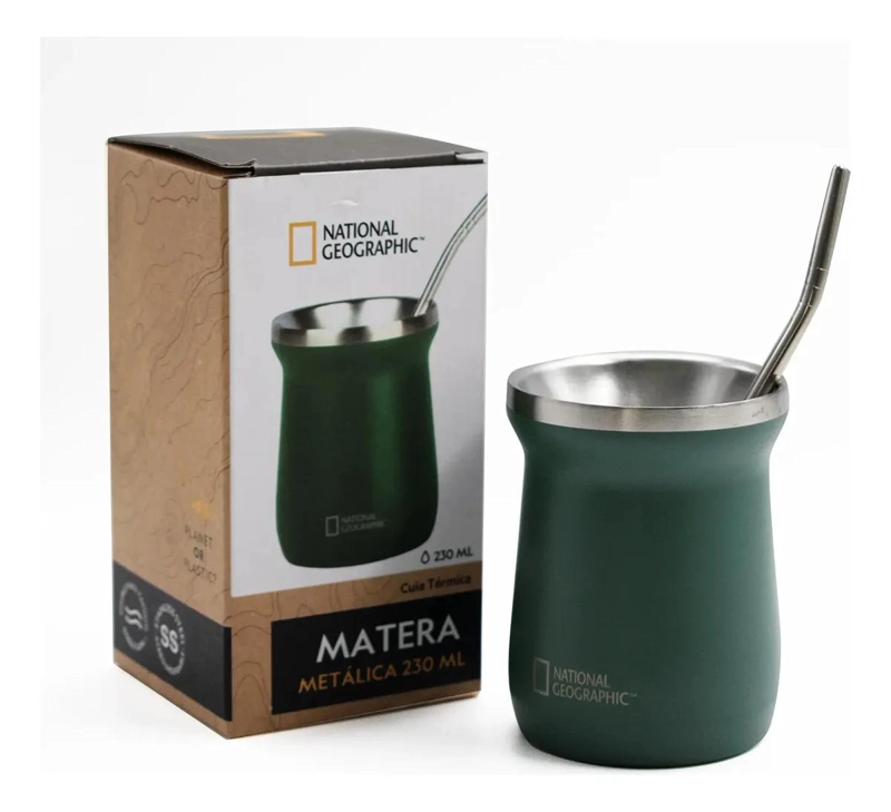 MATERA DE ACERO INOXIDABLE CON BOMBILLA 230ML VERDE - 1