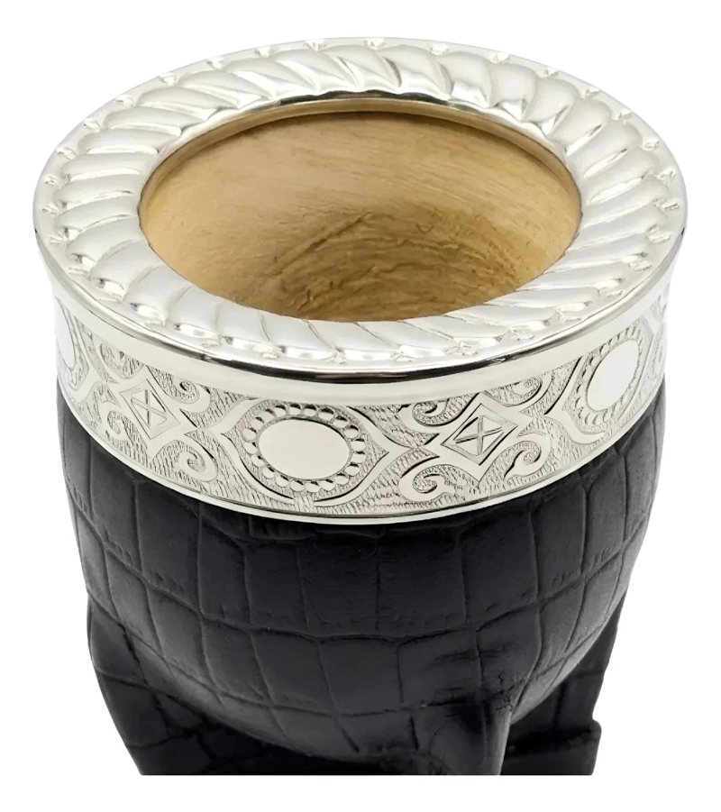MATE DE CALABAZA PREMIUM CON CUERO CROCO Y VIROLA DE ALPA - 2