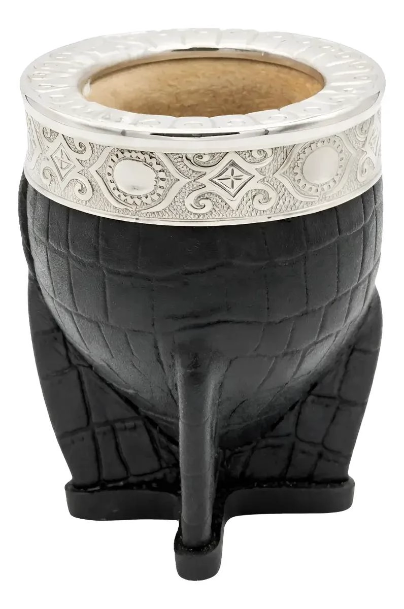MATE DE CALABAZA PREMIUM CON CUERO CROCO Y VIROLA DE ALPA - 3