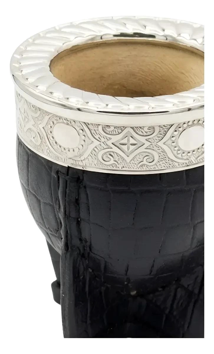 MATE DE CALABAZA PREMIUM CON CUERO CROCO Y VIROLA DE ALPA - 4
