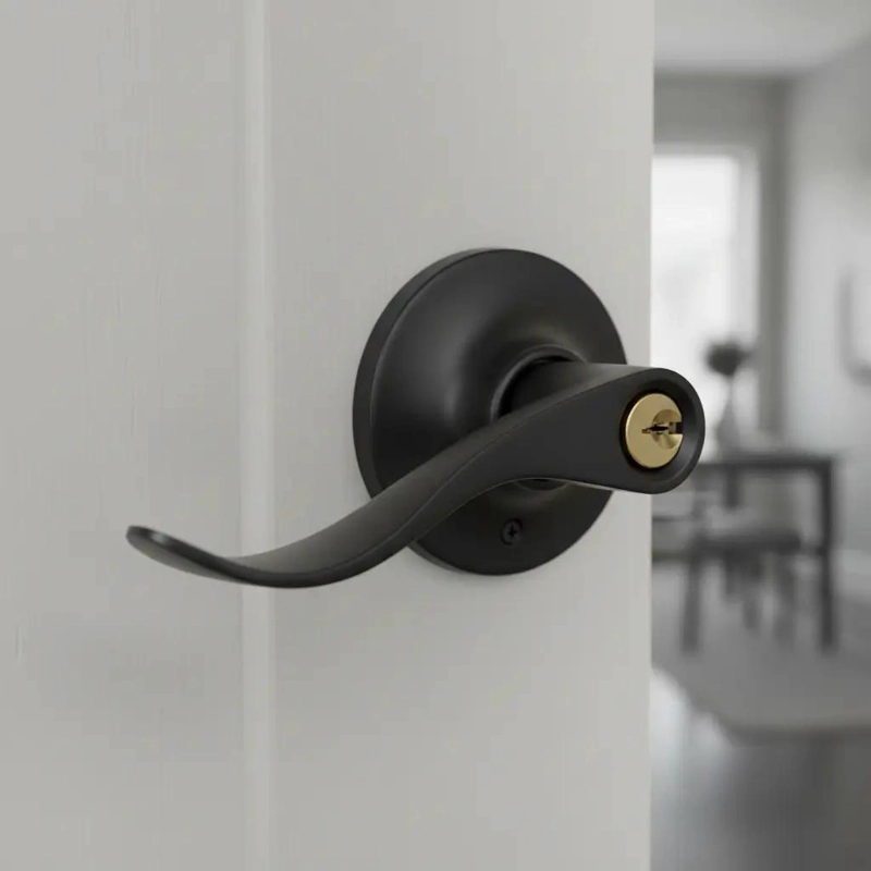 CERRADURA MANILLA NEGRA CILINDRICA PARA DORMITORIO - 1