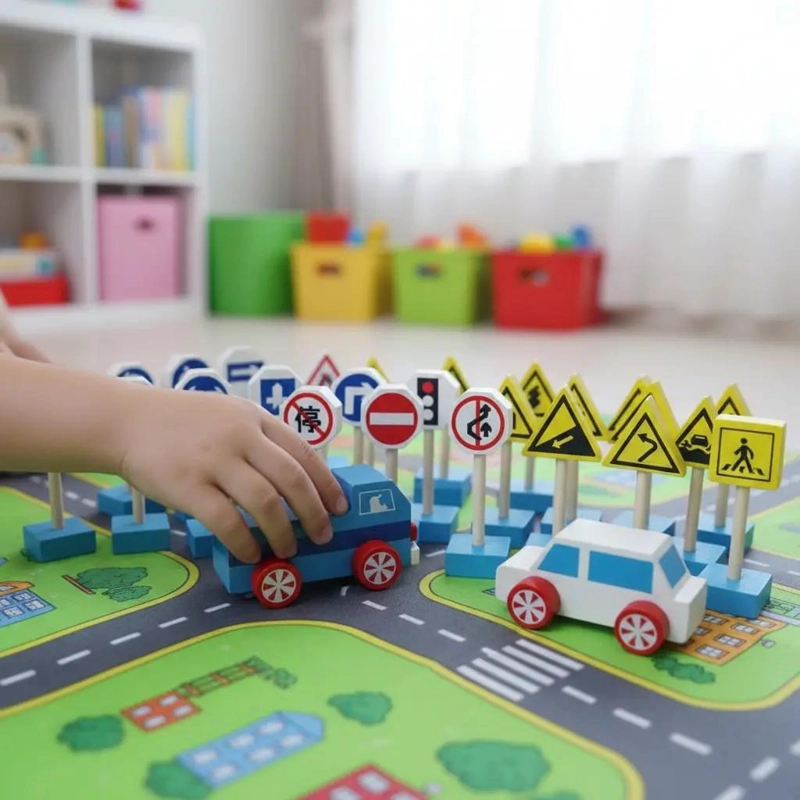 SEÑALES DE SEGURIDAD DE TRAFICO DE MADERA PARA NIÑOS - 1