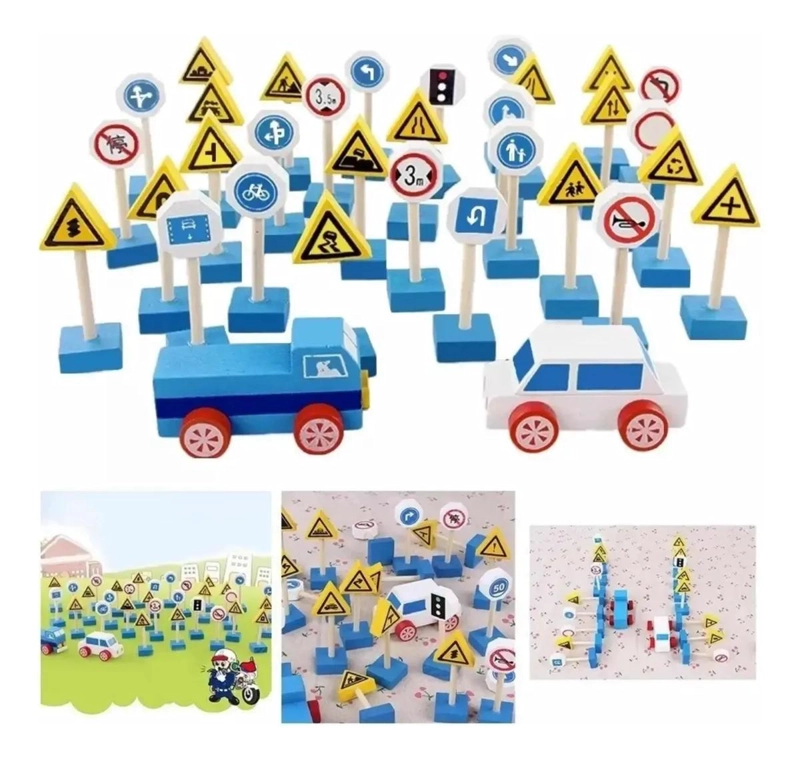 SEÑALES DE SEGURIDAD DE TRAFICO DE MADERA PARA NIÑOS - 2