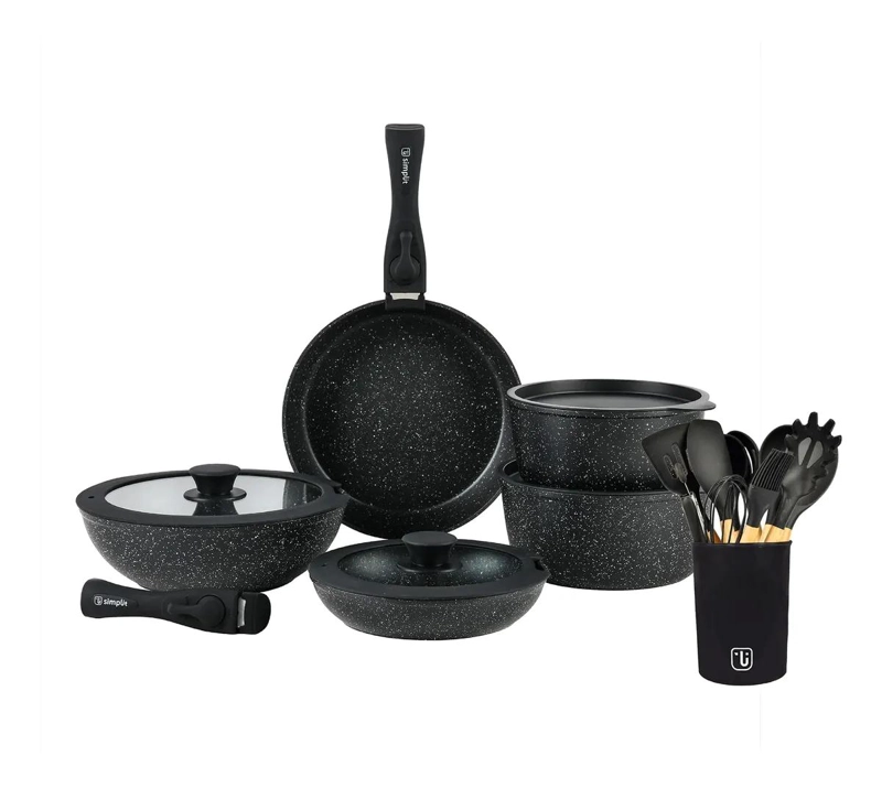 BATERIA DE COCINA CON SET DE 12 UTENSILIOS NEGRO - 1
