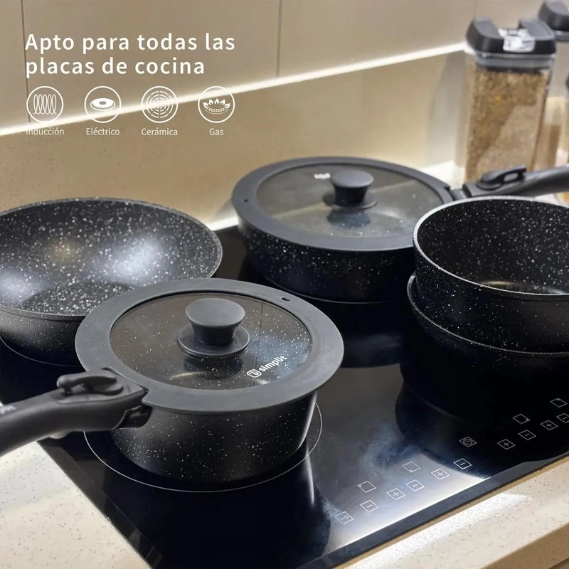BATERIA DE COCINA CON SET DE 12 UTENSILIOS NEGRO - 4