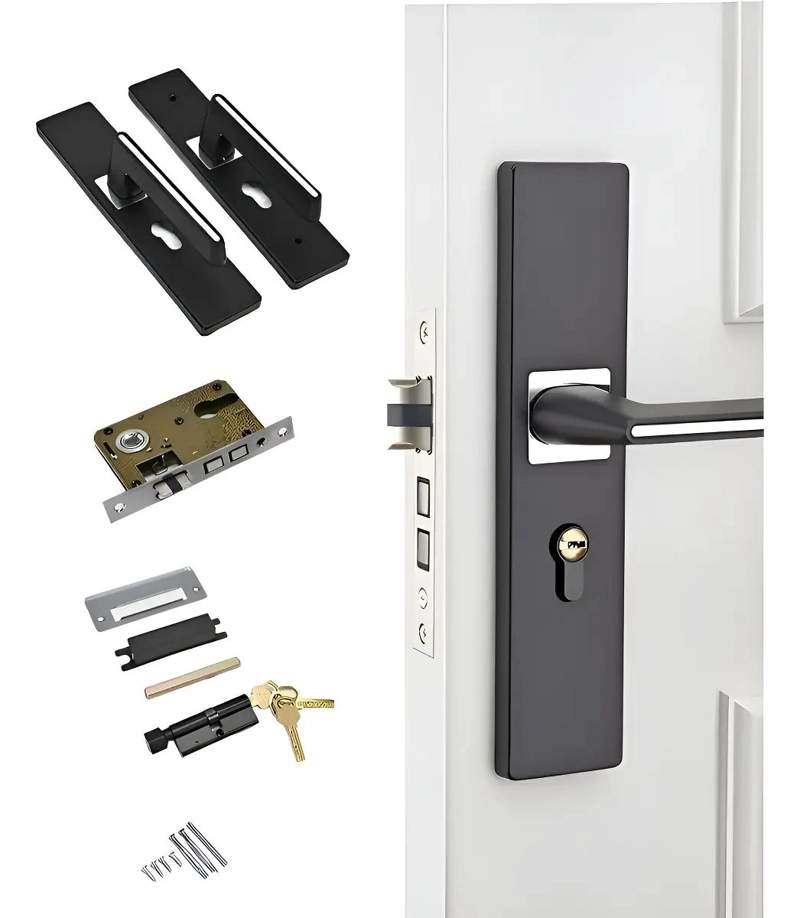 CERRADURA CON MANIJA NEGRA PARA PUERTA SILENCIOSA - 1