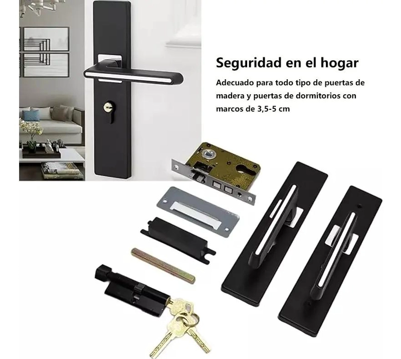 CERRADURA CON MANIJA NEGRA PARA PUERTA SILENCIOSA - 2