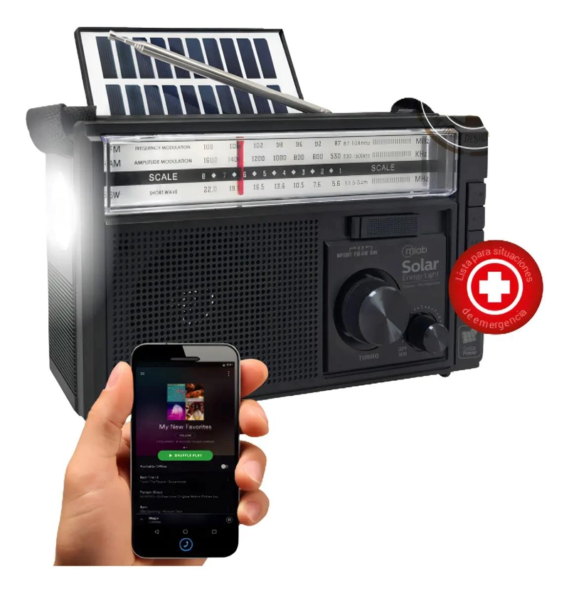 RADIO RETRO RECARGABLE BLUETOOTH SOLAR NEGRO - 3