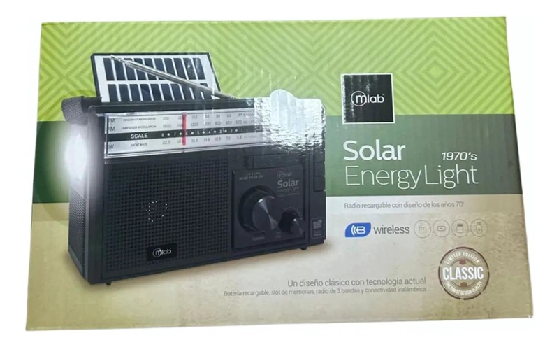 RADIO RETRO RECARGABLE BLUETOOTH SOLAR NEGRO - 4