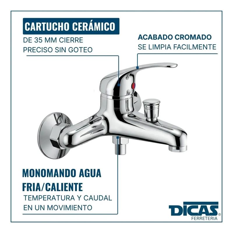 LLAVE MONOMANDO PARA TINA Y DUCHA CUERPO METALICO CROMADO - 3