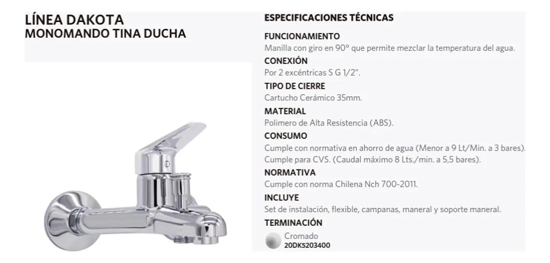 MONOMANDO PARA TINA Y DUCHA MODELO DAKOTA - 4