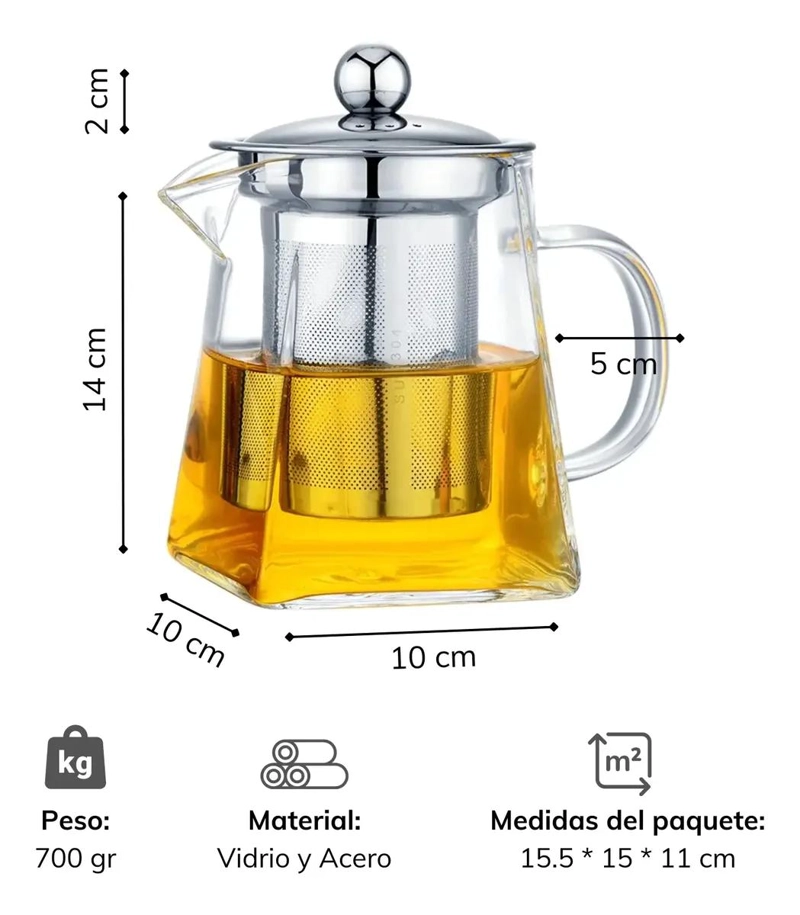 TETERA DE VIDRIO RESISTENTE CON INFUSOR DE ACERO 950 ML - 2