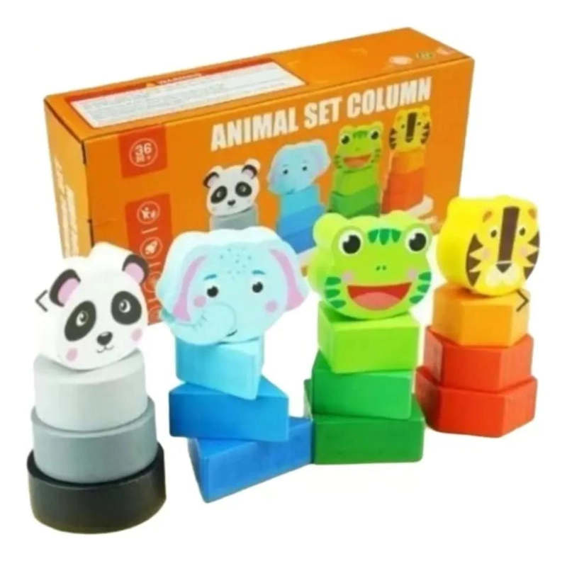 TORRE DIDACTICA DE ANIMALES DE MADERA PARA NIÑOS - 1