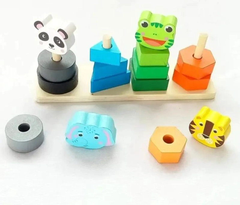 TORRE DIDACTICA DE ANIMALES DE MADERA PARA NIÑOS - 3