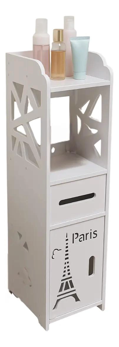 MUEBLE ORGANIZADOR DE BAÑO BLANCO CON PORTA PAPEL - 2
