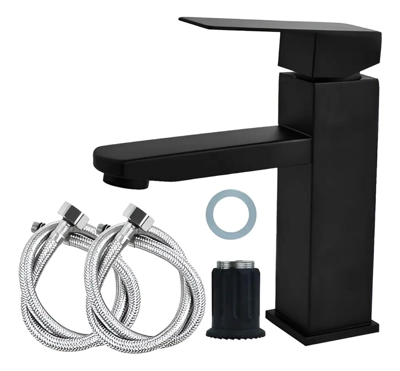 GRIFO MONOCOMANDO CUADRADO NEGRO ACERO INOXIDABLE - 1