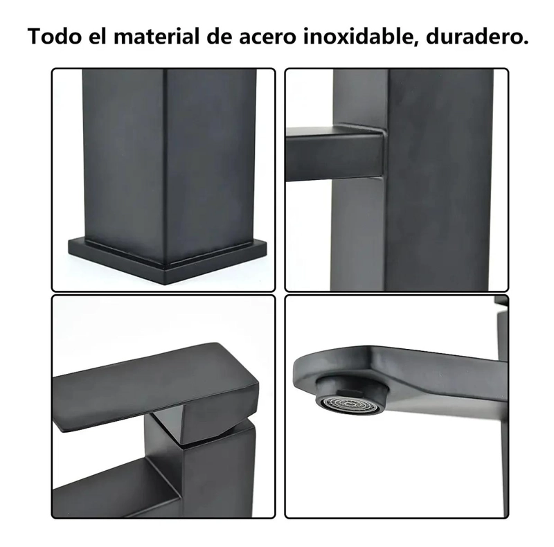 GRIFO MONOCOMANDO CUADRADO NEGRO ACERO INOXIDABLE - 2