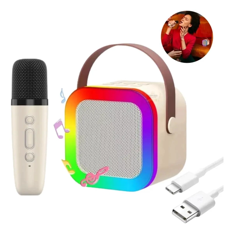 PARLANTE KARAOKE PORTATIL CON MICROFONO Y LUCES LED RGB - 2