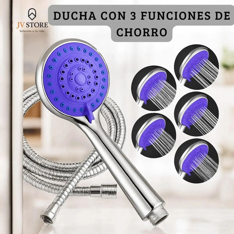 JUEGO DE DUCHA CON TELE FONO Y MANGUERA FLEXIBLE DE 2M - 3