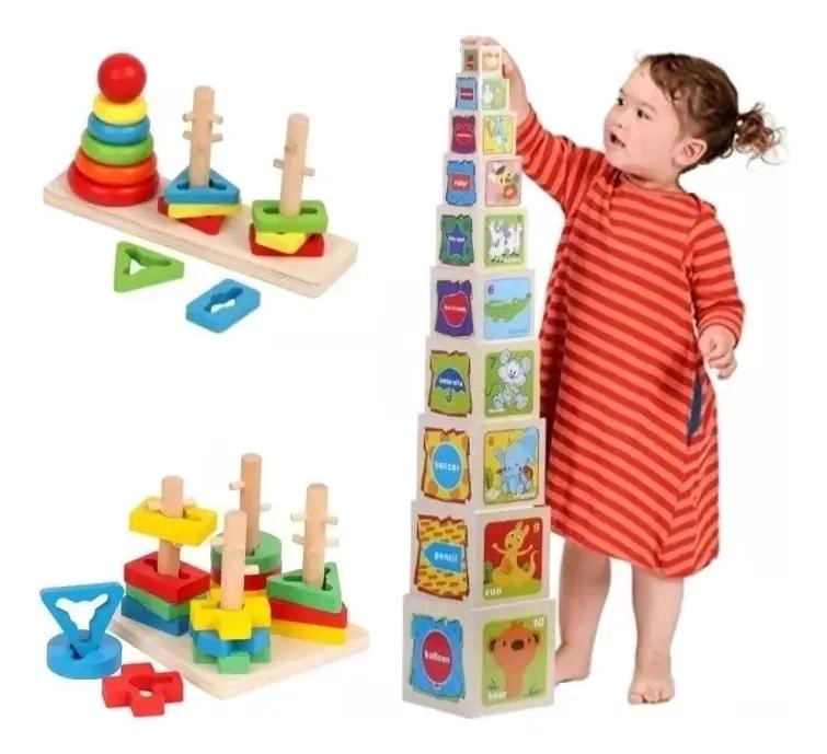 CUBOS APILABLES DE MADERA DIDACTICOS PARA NIÑOS - 1