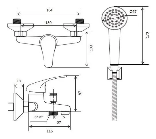 LLAVE MONOMANDO PARA TINA Y DUCHA PLATEADA - 3