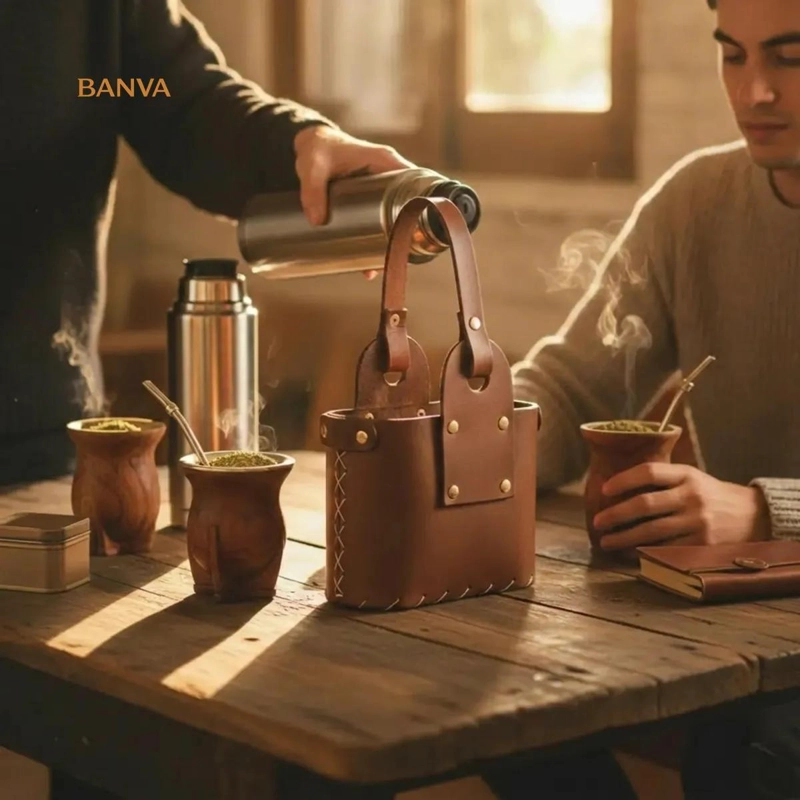 BOLSO MATERO GRANDE DE CUERO PARA YERBA MATE - 3