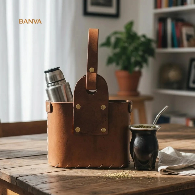BOLSO MATERO GRANDE DE CUERO PARA YERBA MATE - 5