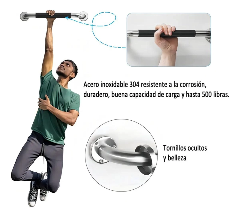 AGARRADERA RECTA PARA BAÑO COLOR NEGRO INOXIDABLE - 3