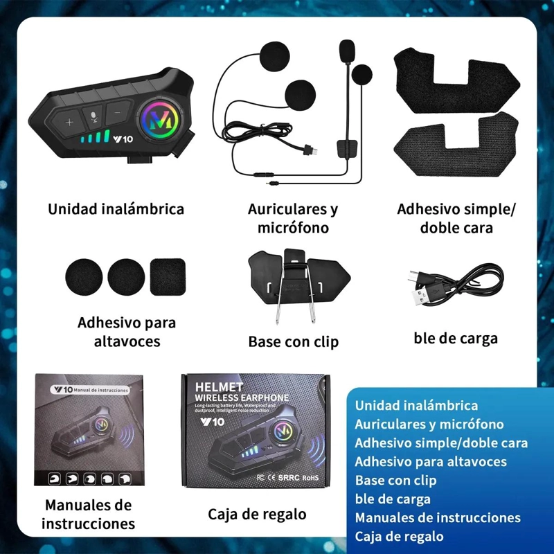AURICULARES BLUETOOTH PARA MOTO CON INTERCOMUNICADOR - 2