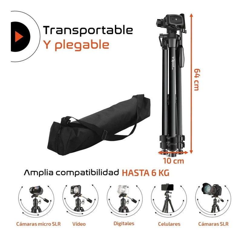 TRIPODE AJUSTABLE PARA CAMARA Y CELULAR CON ADAPTADOR - 5