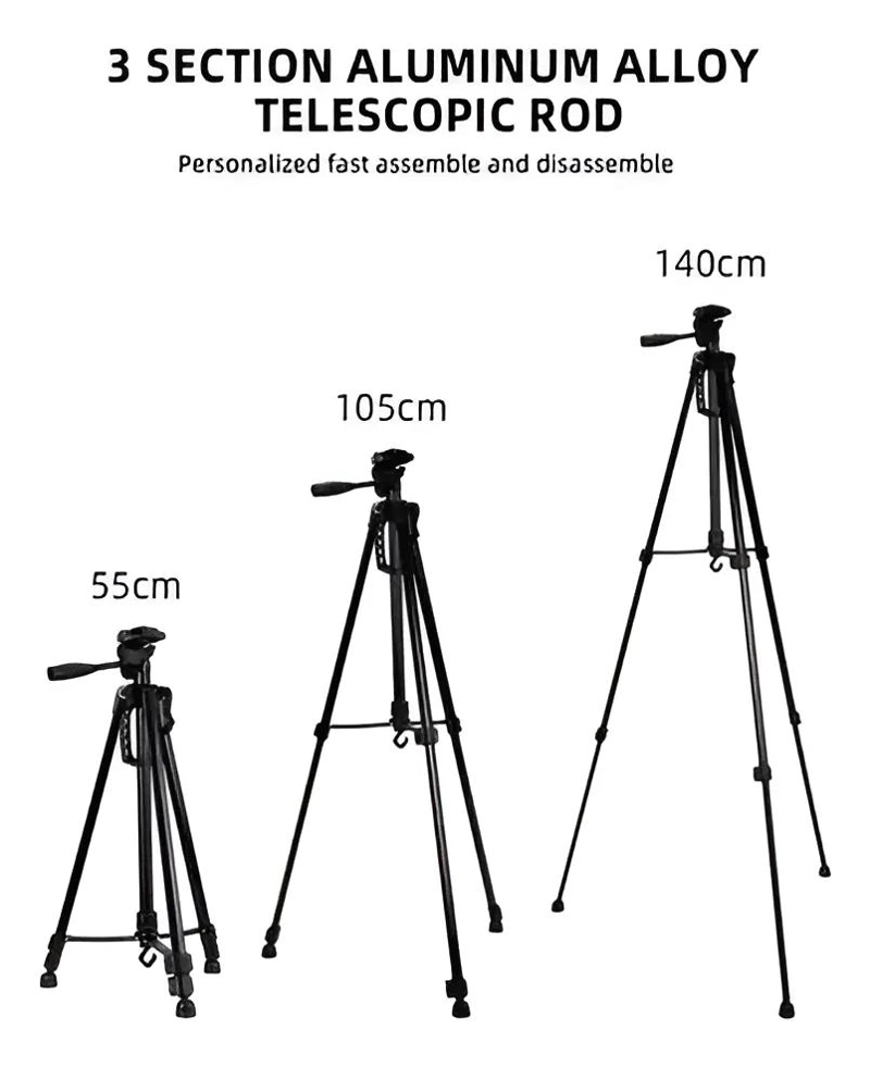 TRIPODE AJUSTABLE DE 140 CM PARA CAMARA Y CELULAR - 4