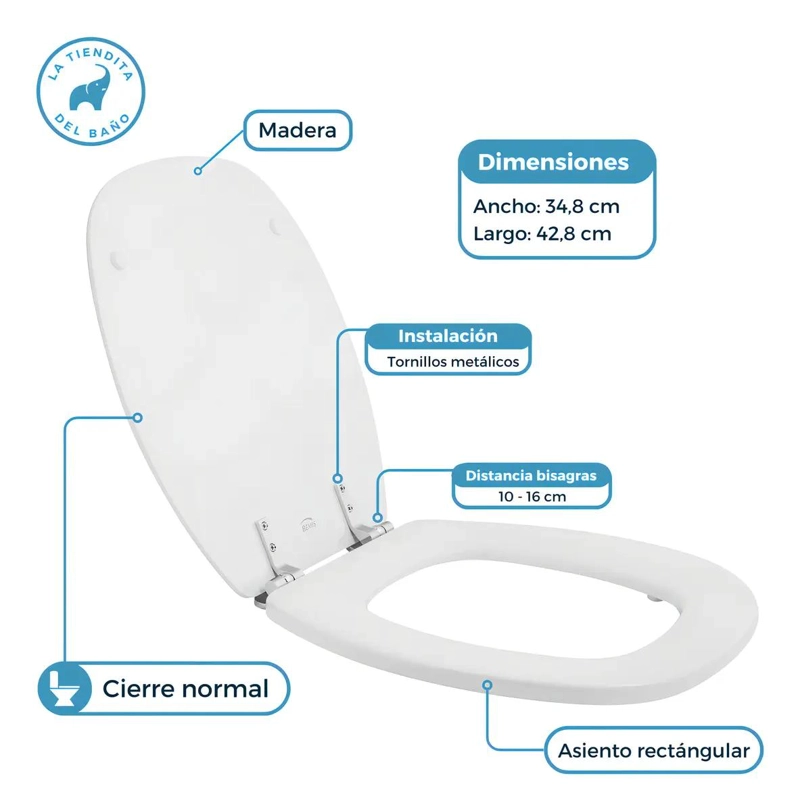 TAPA PARA WC DE MADERA BLANCA CUADRADA CON BISAGRAS - 2