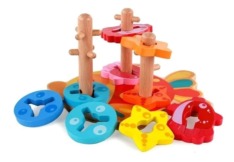 JUGUETE DIDACTICO DE MADERA TORRE PEZ APILABLE - 2