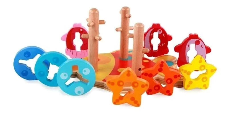 JUGUETE DIDACTICO DE MADERA TORRE PEZ APILABLE - 3