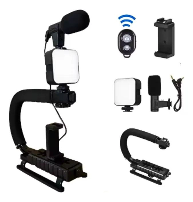 KIT ESTABILIZADOR PARA CELULAR CON LUZ, MICROFONO Y CONT. - 1