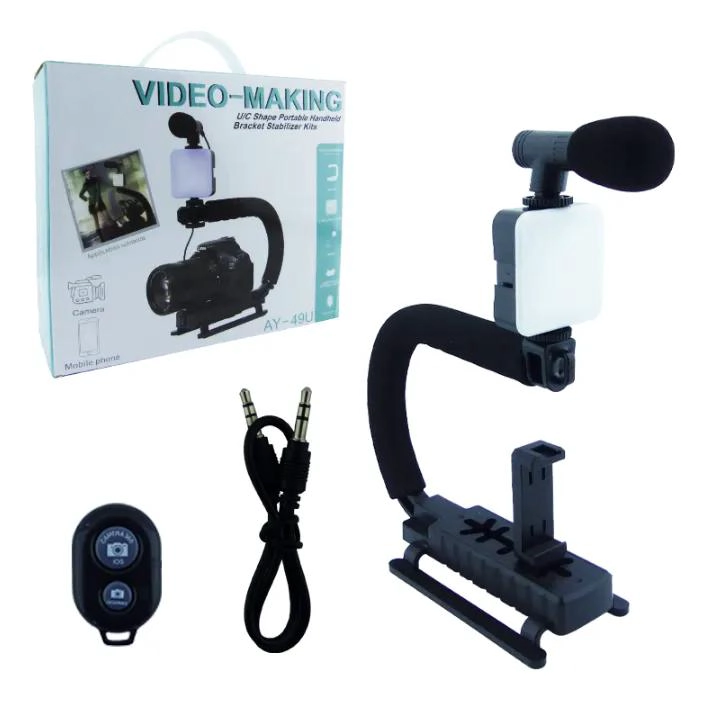 KIT ESTABILIZADOR PARA CELULAR CON LUZ, MICROFONO Y CONT. - 2